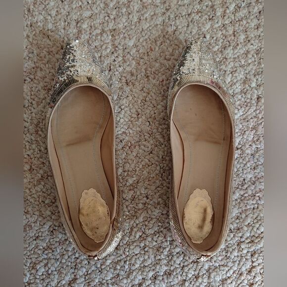 Rene Caovilla gold tone sequin satin ballet flat size 37.5 - Picture 2 of 16